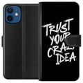 Miniatyrbild 1 av 3: Kompatibelt Plånboksfodral till Apple iPhone 12 Svartvit textdesign med budskapet Trust Your Crazy Idea i kraftfull penselstil som inspirerar mod kre