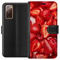 Miniatyrbillede 1 af 3: Kompatibel Tegnebogsetui til Samsung Galaxy S20 FE Jordbærmønster - sødt motiv med sommerstemning