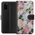 Miniatyrbillede 1 af 2: Kompatibel Tegnebogsetui til Samsung Galaxy S20+ Pastelmarmor med blomster, blade og subtile gyldne detaljer i en blød komposition
