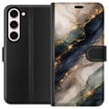 Pikkukuva 1 / 3: Yhteensopiva Lompakkokotelo Samsung Galaxy S23 Ylellinen abstrakti marmoritaide mustana, valkoisena ja kultaisena elegantteine linjoineen, eksklusiiv