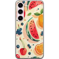 Pikkukuva 1 / 3: Yhteensopiva Puhelinkuori Samsung Galaxy S23 Leikkisä kuvitus hedelmäkuviosta, jossa on vesimelonia, sitrushedelmiä ja marjoja