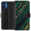 Pikkukuva 1 / 3: Yhteensopiva Lompakkokotelo Apple iPhone 12 mini Marmori Kulta Vihreä