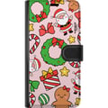 Pikkukuva 3 / 3: Yhteensopiva Lompakkokotelo Samsung Galaxy S23+ Värikäs joulukuvio, jossa on tonttuja, makeisia, seppeleitä, paketteja ja hauskoja yksityiskohtia, tä