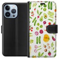 Miniatyrbillede 1 af 4: Kompatibel Tegnebogsetui til Apple iPhone 13 Pro grøntsager mønster grøntsager avocado tomat agurk broccoli sund mad plakat køkken design retro