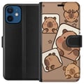 Miniatyrbild 1 av 3: Kompatibelt Plånboksfodral till Apple iPhone 12 Capybara Frame Friends Lekfull design med små capybaror i rutor med stjärnor och beige bakgrund
