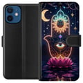 Miniatyrbillede 1 af 3: Kompatibel Tegnebogsetui til Apple iPhone 12 Symbolisk håndillustration med øje, blomst og lys