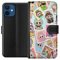 Pikkukuva 1 / 3: Yhteensopiva Lompakkokotelo Apple iPhone 12 mini Cute Stamp Squad – söpö keräilyaihe, jossa on värikkäitä eläinasuihin pukeutuneita hahmoja ja leikki