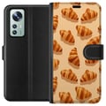Pikkukuva 1 / 3: Yhteensopiva Lompakkokotelo Xiaomi 12 Croissant-kuvio, jossa on kullanruskeita ranskalaisia leivonnaisia, beige tausta, kahvilahenkinen kuvitus elega