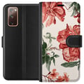 Miniatyrbild 1 av 3: Kompatibelt Plånboksfodral till Samsung Galaxy S20 FE Röda blommor botaniskt motiv med gröna blad elegant stil för dig som gillar naturens färger