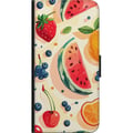 Miniatyrbilde 2 av 2: Kompatibelt Lommeboketui til Samsung Galaxy A03s Fruktmønster med vannmelon, sitrus og bær i en leken illustrasjon