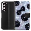 Pikkukuva 1 / 3: Yhteensopiva Lompakkokotelo Samsung Galaxy S23+ Keskiyön kukinta mustia kukkia hohtavalla taustalla, elegantti ylellinen kukkakuviointi tummissa sävy