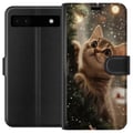 Pikkukuva 1 / 3: Yhteensopiva Lompakkokotelo Google Pixel 6a Joulukuuseen kiipeävä kissa lumisateessa, kodikas talvidesign täydellinen kissa- ja joulun ystäville