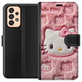 Pikkukuva 1 / 3: Yhteensopiva Lompakkokotelo Samsung Galaxy A33 5G Hello Kitty -inspiroitu vaaleanpunainen pörrökuosi, jossa on ikoniset kissankasvot kawaii-tyyliin