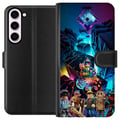 Pikkukuva 1 / 3: Yhteensopiva Lompakkokotelo Samsung Galaxy S23+ Roblox-futuristinen neonmaailma, jossa on peliohjaimia, hahmoja ja valotehosteita – täydellinen kaiki