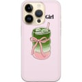 Miniatyrbillede 1 af 3: Kompatibel Mobilcover til Apple iPhone 14 Pro Matcha Girl-illustration – kawaii-inspireret te-design med lyserød sløjfe