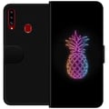 Miniatyrbild 1 av 2: Kompatibelt Plånboksfodral till Samsung Galaxy A20s Neonillustration av ananas i färgglatt ljus mot svart bakgrund i lekfull design