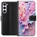 Pikkukuva 1 / 3: Yhteensopiva Lompakkokotelo Samsung Galaxy S23+ Pastelliroiske-design – Abstrakti taide vaaleanpunaisessa, sinisessä ja violetissa värikuviossa