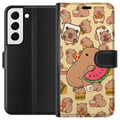 Miniatyrbillede 1 af 3: Kompatibel Tegnebogsetui til Samsung Galaxy S22 5G Capybara Snack Tid Søde kapibarer nyder vandmelon pizza og popcorn i et varmt og legende design, d
