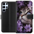 Miniatyrbillede 1 af 3: Kompatibel Tegnebogsetui til Samsung Galaxy S22 Ultra 5G Kat og blomster