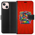 Pikkukuva 1 / 3: Yhteensopiva Lompakkokotelo Apple iPhone 13 mini Roblox-hahmo peliohjaimella ja sateenkaaren väreillä, eloisa pelidesign peliharrastajille