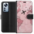 Pikkukuva 1 / 3: Yhteensopiva Lompakkokotelo Xiaomi 12 Pro Matkustus lentokone vaaleanpunainen maailmankartta – matka- ja seikkailudesign lentokoneella vaaleanpunaise