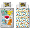 Miniatyrbild 1 av 5: Vändbart bäddset - POKEMON - Pikachu och Starter - Grå - Mikrofiber - 1 påslakan 140 x 200 cm + 1 örngott 63 x 63 cm