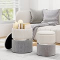 Miniatyrbillede 2 af 8: Opbevaringspuf-sæt, fløjl/linned, opbevaringspuf-sæt med 2 stk., 14x14x18 tommer, beige/grå , Star
