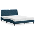 Miniatyrbild 1 av 11: vidaXL Bed with Mattress Blue 140x200 cm Velvet