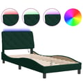 Miniatyrbild 3 av 11: vidaXL Bed Frame with LED without Mattress Dark Green 90x200 cm Velvet
