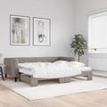 Miniatyrbild 2 av 11: vidaXL Dagbädd utdragbar med madrasser taupe 90x200 cm tyg