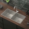 Miniatyrbillede 1 af 8: Indbygningsvask med dobbelt kumme Silver Køkkenvask med afløb i rustfrit stål og overløbssæt ML-design