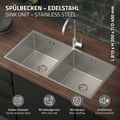 Miniatyrbillede 2 af 8: Indbygningsvask med dobbelt kumme Silver Køkkenvask med afløb i rustfrit stål og overløbssæt ML-design