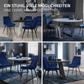 Miniatyrbild 7 av 10: Matstol set om 4 mörkblå med sammetsöverdrag och stålben Köksstol med ryggstöd ML-design