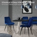 Miniatyrbild 6 av 10: Matstol set om 6 mörkblå med sammetsöverdrag och stålben Köksstol med ryggstöd ML design