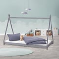 Miniatyrbild 11 av 11: ML Design cot tipi 90 x 200cm med slatt ram, ljusgrå, indisk säng gjord av massivt trä, hus säng för tjejer och pojkar, barn hus ungdom säng trä säng