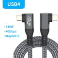 Miniatyrbilde 1 av 9: NÖRDIC vinklet 1m USB4 USB-C til C Nylonflettet kabel PD3.1 240W 40G 8K60Hz 4K144Hz Grå