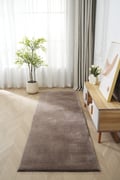 Miniatyrbild 2 av 6: Fluffy Taupe 80x250 cm Tvättbar Mjuk Ryamatta