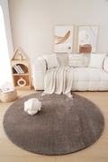 Miniatyrbillede 2 af 6: Fluffy Taupe Rund 200 cm Vaskbar Blød Ryatæppe
