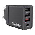 Miniatyrbillede 1 af 10: Verbatim vægoplader 1xUSB-C PD 20W 1xUSB-A QC 3.0 2xUSB-A 10W EU sort