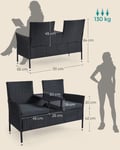Miniatyrbilde 6 av 6: Hagemøbler, Utendørs sofagruppe med bord, 65x131x84 cm, Svart