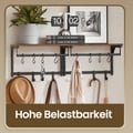 Miniatyrbilde 4 av 5: Vegghengt knaggrekke med 8 avtakbare kroker, 40x24x24 cm, brun