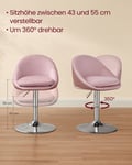 Miniatyrbild 5 av 6: Justerbar Stol, Sammet, 52,5x50x81,5-93,5 cm, Rosa