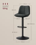 Miniatyrbillede 6 af 6: Barstol Sæt af 2, 49,5x45x88,5-109,5 cm, Antracitgrå