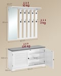 Miniatyrbilde 6 av 6: Skohylle og veggmontert knaggrekke sett, 102x31x52 cm, 102x20x90 cm, Hvit