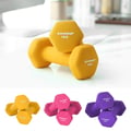 Miniatyrbilde 5 av 6: Dumbbellsett, sekskantet med stativ, 13.5x6.5x6 cm, 15x7x6.5 cm, 16x8x7.5 cm, gul