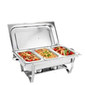 Miniatyrbillede 1 af 5: Chafing Dish, 9L kapacitet, 3 x 3L madpande, rustfrit stål materiale, dimensioner 55,7 x 34 x 38,3 cm, komplet opsætning inkluderet
