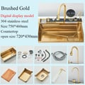 Miniatyrbillede 2 af 2: Køkkenvask, Integreret Vandhane, Firkantet Design,Børstet Guld