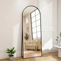 Miniatyrbillede 2 af 2: Helkropsspejl, Bueformet Design, Holdbar Metalramme,177×77cm-a, sort-b