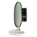 Miniatyrbillede 1 af 2: Spejlskab, Indbygget Design, Justerbare Hylder,Oval  Sort