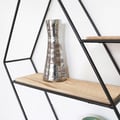 Miniatyrbillede 2 af 7: Sort metal vægreol med 3 træhylder - Sekskantet diagonal